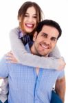 Man Piggyback His Girlfriend Stock Photo