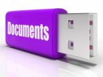 Documents Pen Drive Shows Digital Information And Files Stock Photo