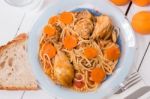 Spaghetti With Chicken And Carrot Stock Photo