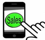 Sales Button Displays Promotions And Deals Stock Photo