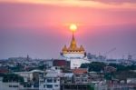 Twilight Time : The Golden Mount At Wat Sraket Rajavaravihara Te Stock Photo