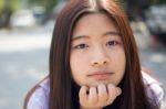 Portrait Of Thai Student Teen Beautiful Girl Happy And Relax Stock Photo