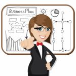 Cartoon Businesswoman With Business Plan Stock Photo