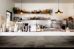 Selected Focus Empty Brown Wooden Table And Coffee Shop Or Resta Stock Photo