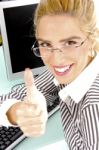 Smiling Woman With Thumbs Up Stock Photo