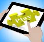 Play Tablet Means Fun And Games On Web Stock Photo