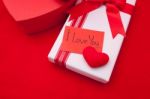 Valentines Gift Box With A Red Bow On Red Background Image Of Va Stock Photo