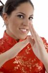 Close Up Of Female Showing Karate Gesture Stock Photo