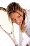 Young Tennis Player With Racket Stock Photo