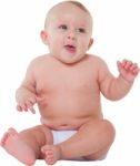 Cute Toddler In Diaper Looking Away Stock Photo