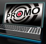 Promo On Laptop Shows Special Promotions Stock Photo