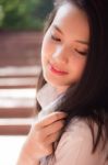 Portrait Of Thai Teen Beautiful Girl Happy And Relax Stock Photo