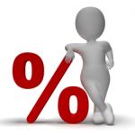 Percent Sign With 3d Man Showing Percentage Or Discount Stock Photo