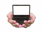 Laptop PC On Hand Stock Photo