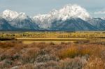 View Of The Grand Teton Mountain Range Stock Photo