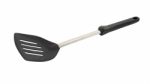 Black Plastic Spatula Overturn On White Background Stock Photo