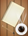 Blank Notebook With Coffee Cup On Table Stock Photo