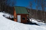 Log Cabin In Snow Stock Photo