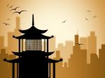 Silhouette Pagoda Shows Worship Asian And Buddhism Stock Photo