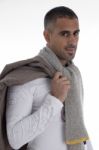 Man Holding His Coat Stock Photo