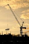 Construction Site At Twilight Stock Photo