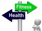 Fitness Health Signpost Shows Healthy Lifestyle Stock Photo