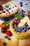 Decorated Homemade Shortcrust Pastry Berry Pies Stock Photo