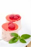 Fresh Raspberry Cake Mousse Dessert Stock Photo