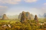 Aerial View At Karst Mountains Near Guilin In China Stock Photo