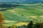 Farmland Below Pienza In Tuscany Stock Photo