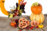 Halloween Decor Pumpkin Cookies Stock Photo