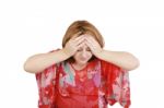 Closeup Portrait Of A Young Woman Looking Depressed Stock Photo