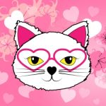 Hearts Cat Means Valentine Day And Felines Stock Photo