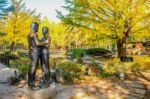 Nami Island,korea - Oct 25: The Statue And Tourists Taking Photos Of The Beautiful Scenery Around Nami Island On October 25,2015 In Seoul,south Korea Stock Photo