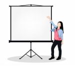 Woman Present Projector Stock Photo