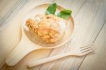 Fried Chicken In Batter  On A Wooden Background Stock Photo