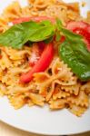 Italian Pasta Farfalle Butterfly Bow-tie And Tomato Sauce Stock Photo