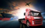 Container Truck ,ship In Port And Freight Cargo Plane In Transport And Import-export Commercial Logistic ,shipping Business Industry Stock Photo