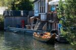 Traditional Flat Bottomed Boat On Lake Hallstatt Stock Photo