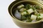 Soup With Tofu Vegetable And Pork Stock Photo