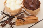 Chocolate Vanilla And Spices Cream Cake Dessert Stock Photo