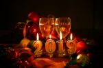 Glasses Of Champagne And New Year Decorations Stock Photo