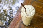 Iced Latte Coffee On Table Close Up Stock Photo