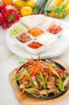 Original Fajita Sizzling Hot  On Iron Plate Stock Photo