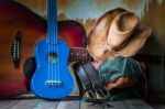 Guitars And Equipment On Wooden Stock Photo