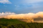 Clouds Cover The Mountain Stock Photo