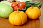 Fresh Vegetables Arrange On The Wood Table Stock Photo