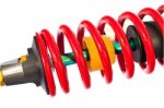 New Red Motorcycle Suspension Stock Photo