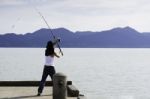 Fisherman Fishing Trolling In The Sea Stock Photo