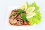 Hot Spicy Thai Cuisine Pork Liver Salad Stock Photo